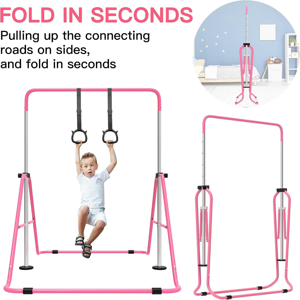 EVERYMILE Kids Gymnastics Bar – Adjustable & Foldable Home Training Bar