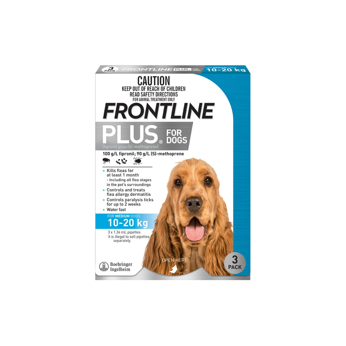 FRONTLINE Plus flea and tick treatment for medium dogs 10-20 kg, 3 pipettes