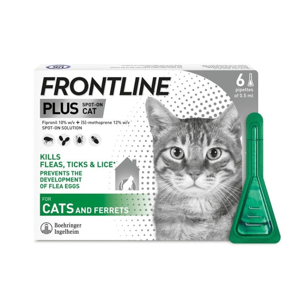 FRONTLINE Plus Flea & Tick Treatment for Cats & Ferrets – 6 Pipettes